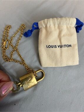 Louis Vuitton Gold Padlock Necklace with Drawstring Pouch